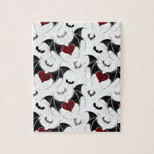 Puzzle Corazón de Halloween con alas de murciélago negras
