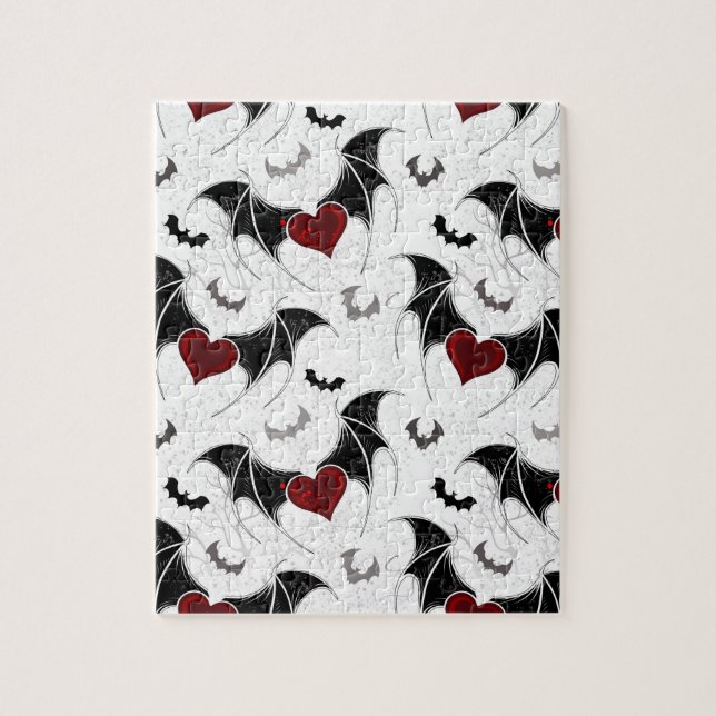 Puzzle Corazón de Halloween con alas de murciélago negras (Vertical)