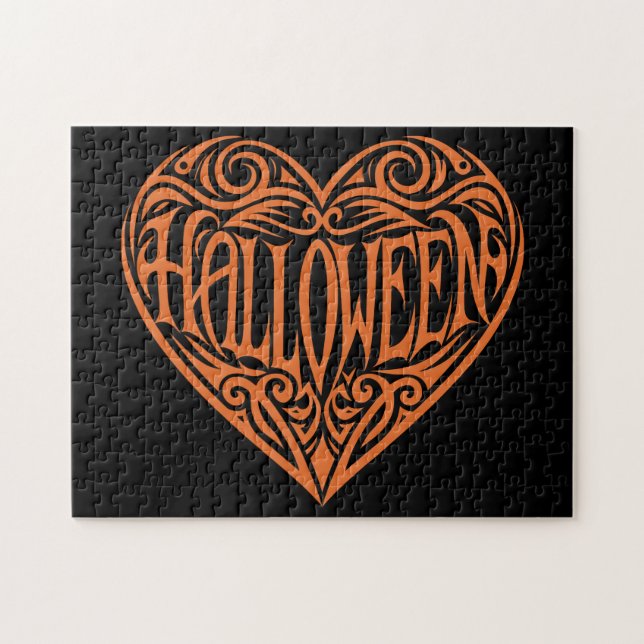 Puzzle Corazón de Halloween, Corazón Naranja, Fiesta (Horizontal)