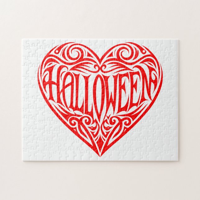 Puzzle Corazón de Halloween, Corazón Rojo, Fiesta (Horizontal)