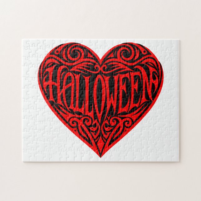 Puzzle Corazón de Halloween, Corazón Rojo, Fiesta (Horizontal)