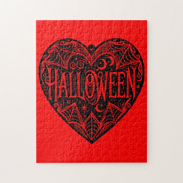 Puzzle Corazón de Halloween, forma de corazón negro, fest (Vertical)