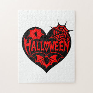 Puzzle Corazón de Halloween, forma de corazón negro, tela