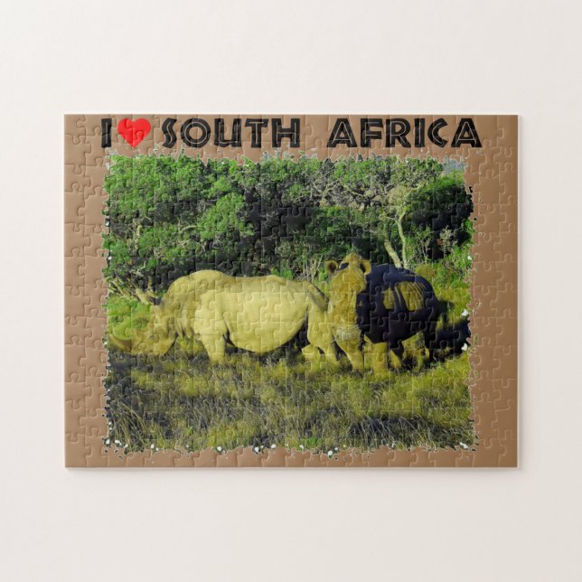 Puzzle Corazón de la pareja de rinocerontes de Sudáfrica (Horizontal)