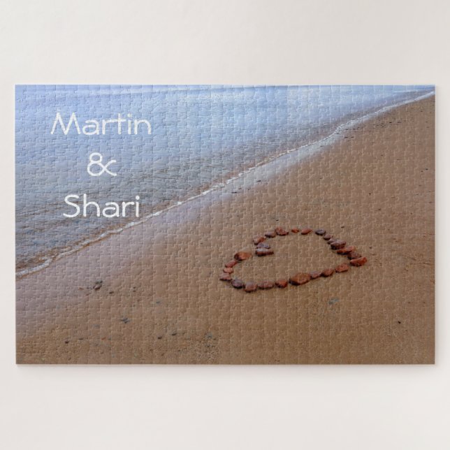 Puzzle Corazón de rocas rojas de 1000 piezas en la playa  (Horizontal)