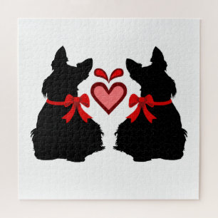 Puzzle Corazón de silueta negra de Scottish Terrier/676 