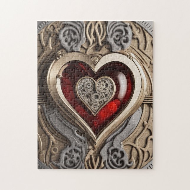 Puzzle Corazón de Steampunk - Amor Mecánico Intrincado (Vertical)