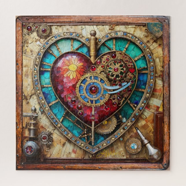 Puzzle Corazón de vidrio tintado de girasol serie Steampu (Vertical)