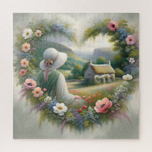 Puzzle Corazón Floral Cottagecore Campo Casa de Campo