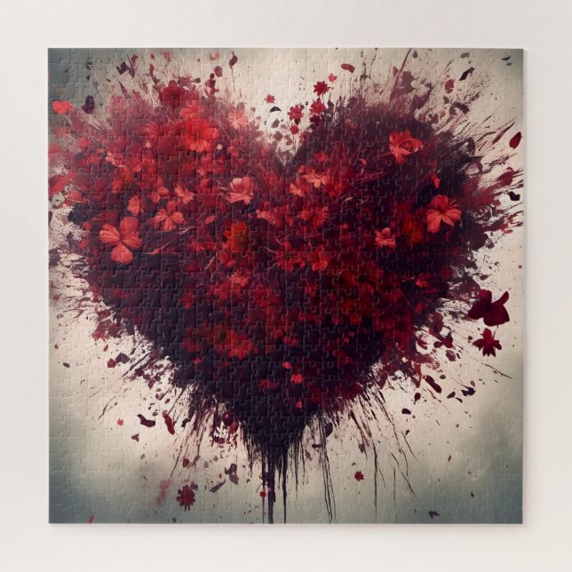Puzzle Corazón lleno de flores rojas que reventan (Vertical)