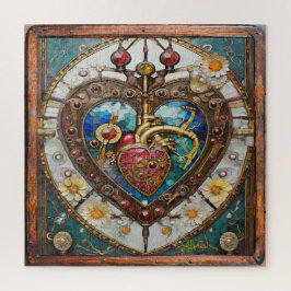 Puzzle Corazón mecánico Anatómico Steampunk Cerámica Tile