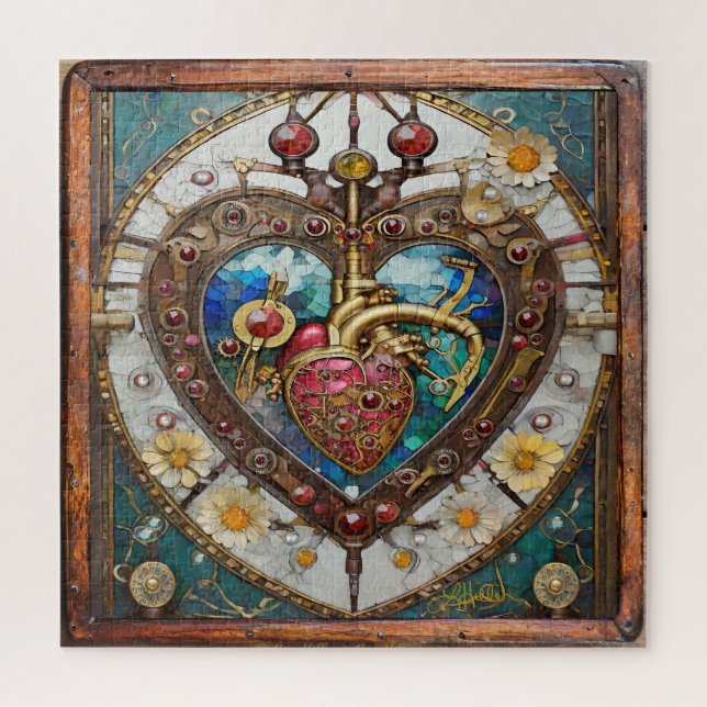 Puzzle Corazón mecánico Anatómico Steampunk Cerámica Tile (Vertical)