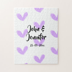 Puzzle corazón morado acuarela día de san valentín nombre