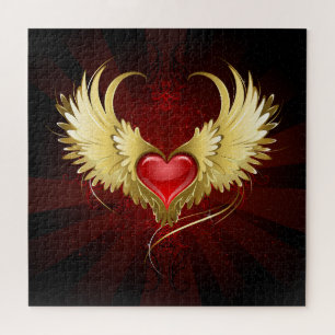 Puzzle Corazón Rojo con Alas Doradas