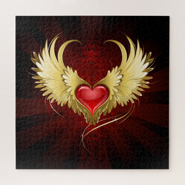 Puzzle Corazón Rojo con Alas Doradas (Horizontal)