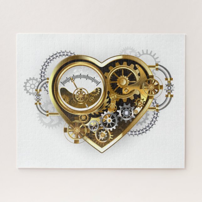 Puzzle Corazón Steampunk con un Manómetro (Horizontal)