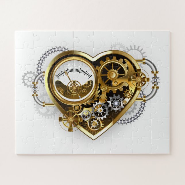 Puzzle Corazón Steampunk con un Manómetro (Horizontal)