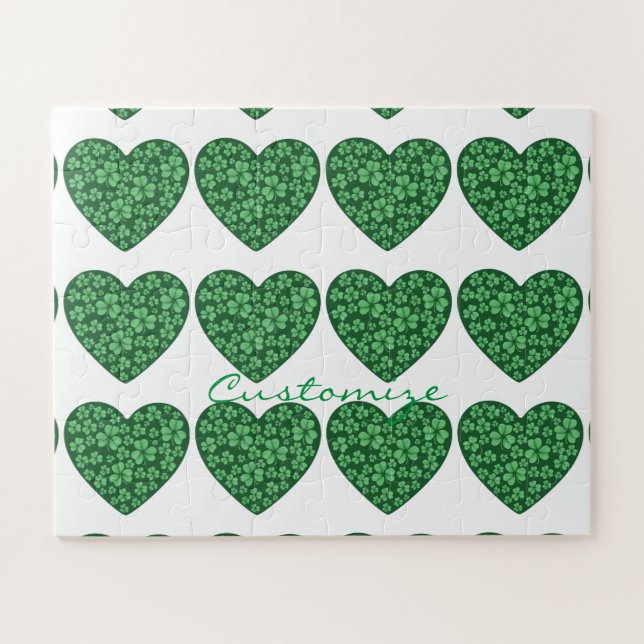 Puzzle corazón verde de Shamrock St Patrick's Day (Horizontal)