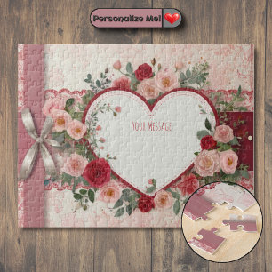 Puzzle Corazón y Rosa personalizados