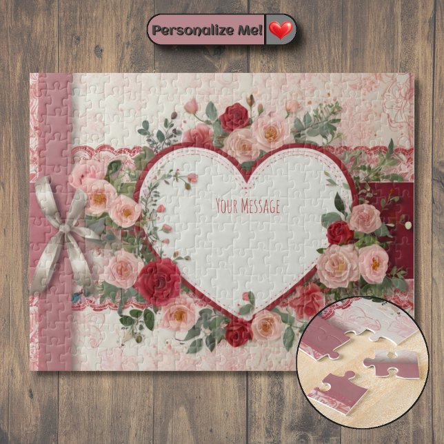Puzzle Corazón y Rosa personalizados (Customizable Heart and Rose Jigsaw Puzzle)