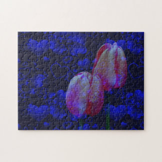 Puzzle Corazones Azules Eléctricos Y Arte Floral De Tulip