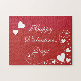 Puzzle Corazones blancos en rojo
