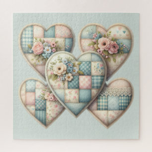 Puzzle Corazones de Patchwork Cottagecore Pastel