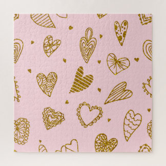 Puzzle Corazones de purpurina dorado: patrón de fondo ros