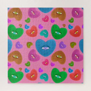 Puzzle Corazones multicolores con globo ocular Amor San V