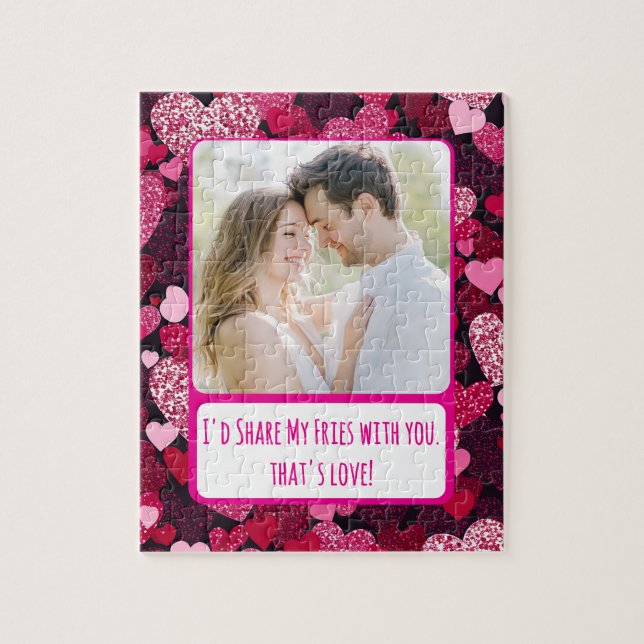 Puzzle Corazones rosados espumosos Comparten Mis Fries (Vertical)