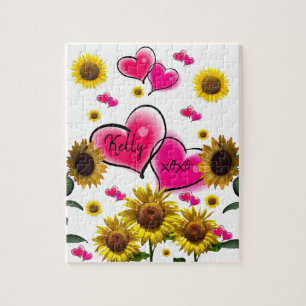 Puzzle Corazones rosados girasoles rompe