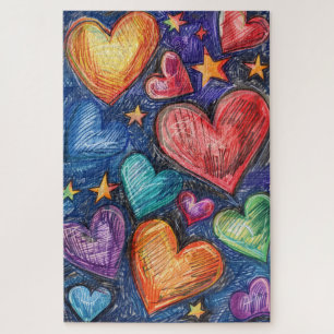 Puzzle Corazones y estrellas dibujados a mano