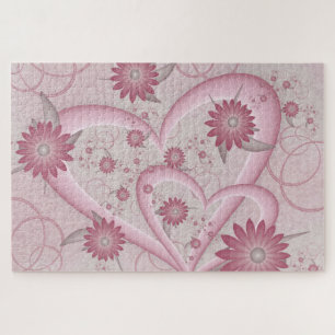 Puzzle Corazones y flores abstractos rosados Arte fractal