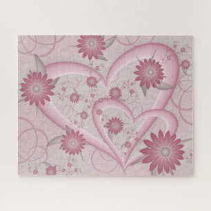 Puzzle Corazones y flores abstractos rosados Arte fractal