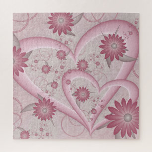 Puzzle Corazones y flores abstractos rosados Arte fractal