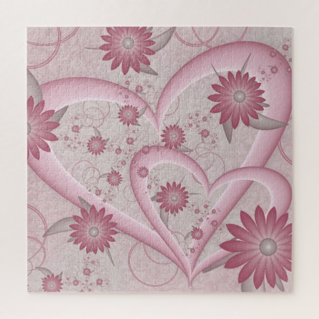 Puzzle Corazones y flores abstractos rosados Arte fractal (Vertical)