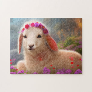 Puzzle Cordero de Pascua con flores -