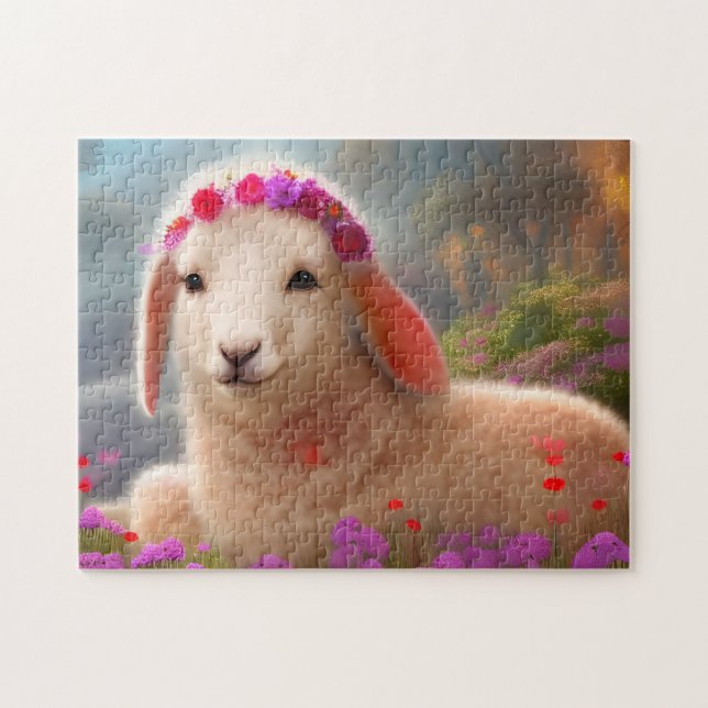 Puzzle Cordero de Pascua con flores - (Horizontal)