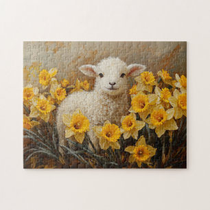 Puzzle Cordero lindo con pintura de Daffodils amarillos
