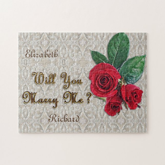 Puzzle Cordón de la propuesta de matrimonio y rosas rojos (Horizontal)