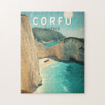 Puzzle Corfú Grecia Ilustracion Viaje Arte Vintage<br><div class="desc">Diseño de viaje vectorial retro de Corfú. Corfú,  una impresionante isla griega en el mar Jónico,  es conocida por sus aguas cristalinas,  sus exuberantes paisajes y su rico patrimonio cultural.</div>