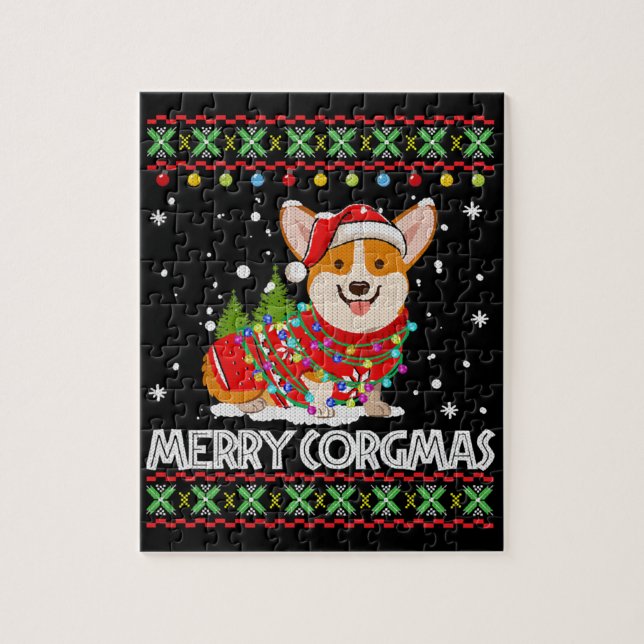 Puzzle Corgi Dog Merry Corgmas Santa (Vertical)