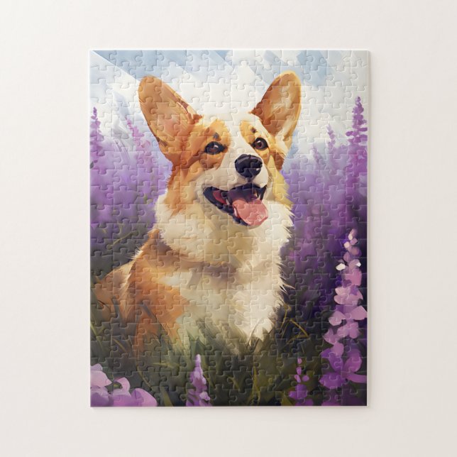 Puzzle Corgi en el campo Lavender (Vertical)