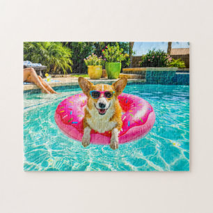 Puzzle Corgi en flotador de donut