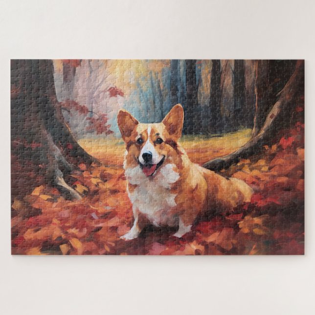 Puzzle Corgi en Hojas de Otoño Caídas Inspira (Horizontal)