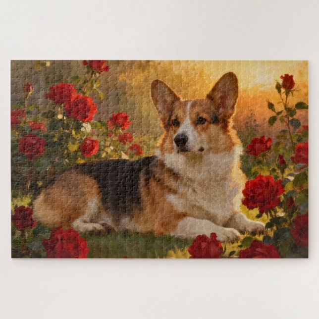 Puzzle Corgi entre las Rosas VI (Horizontal)