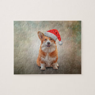 Puzzle Corgi galés en rojo gorra de Santa Claus