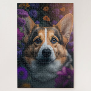 Puzzle Corgi Love: Un retrato de jardín feliz
