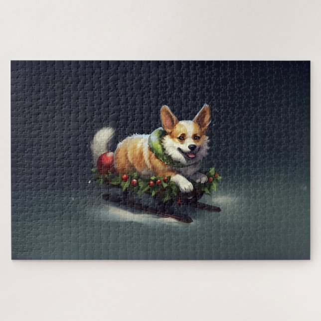 Puzzle Corgi Navidad nieve invierno (Horizontal)