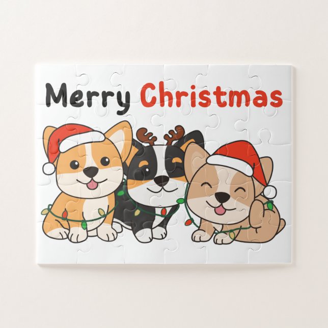 Puzzle Corgi Navidades Animales cortan a los perros Feliz (Horizontal)